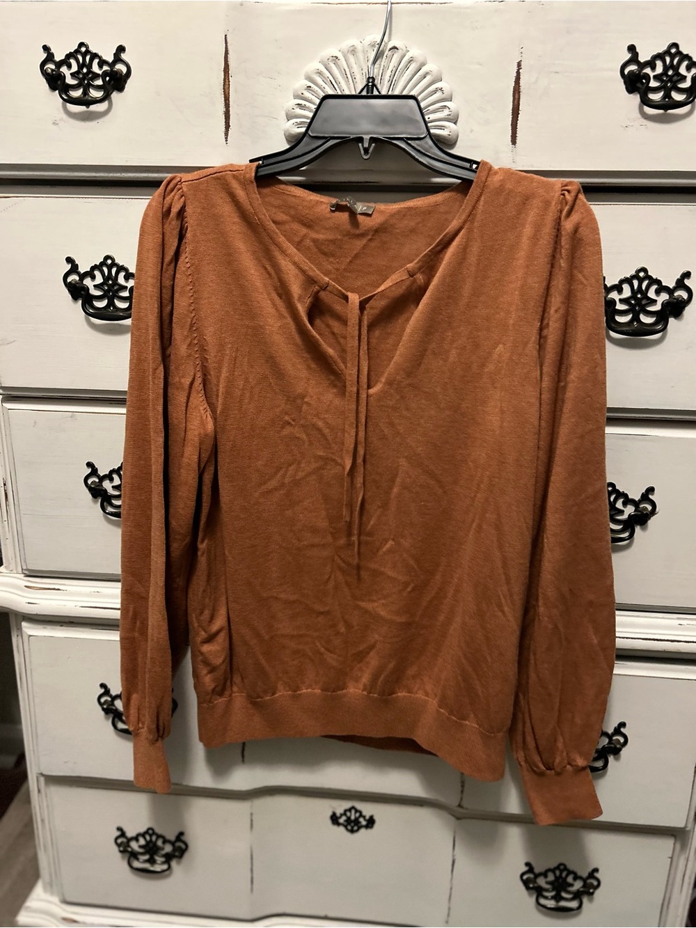 Lilla P Rust Tie-Front Long Sleeve Top